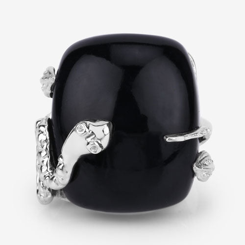 Bids.com 21.04 Carat Genuine Black Onyx and White Topaz .925 Sterling Silver Ring Rings