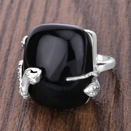 Bids.com 21.04 Carat Genuine Black Onyx and White Topaz .925 Sterling Silver Ring Rings