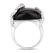 Bids.com 21.04 Carat Genuine Black Onyx and White Topaz .925 Sterling Silver Ring Rings