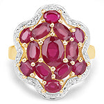 Bids.com 14K Yellow Gold Plated 4.18 Carat Genuine Glass Filled Ruby .925 Sterling Silver Ring Rings