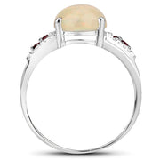 Bids.com 2.05 Carat Genuine Ethiopian Opal, Pink Tourmaline and White Topaz .925 Sterling Silver Ring Rings