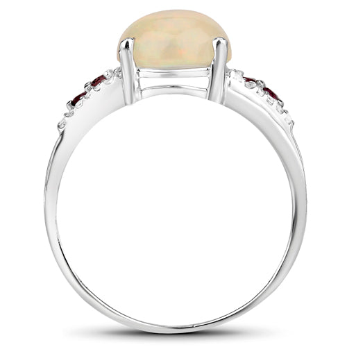 Bids.com 2.05 Carat Genuine Ethiopian Opal, Pink Tourmaline and White Topaz .925 Sterling Silver Ring Rings