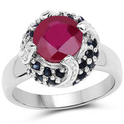 Bids.com 3.70 Carat Glass Filled Ruby and Blue Sapphire .925 Sterling Silver Ring Rings