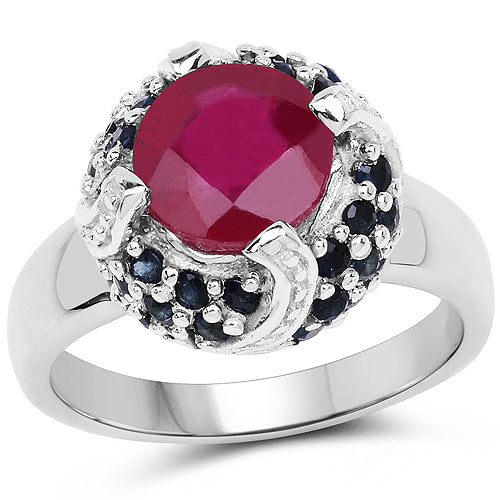Bids.com 3.70 Carat Glass Filled Ruby and Blue Sapphire .925 Sterling Silver Ring Rings