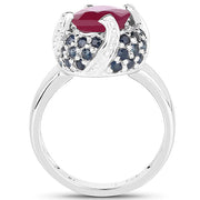 Bids.com 3.70 Carat Glass Filled Ruby and Blue Sapphire .925 Sterling Silver Ring Rings
