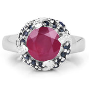 Bids.com 3.70 Carat Glass Filled Ruby and Blue Sapphire .925 Sterling Silver Ring Rings