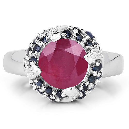 Bids.com 3.70 Carat Glass Filled Ruby and Blue Sapphire .925 Sterling Silver Ring Rings