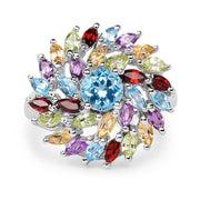 Bids.com 3.70 Carat Genuine Multi Stone .925 Sterling Silver Ring Rings