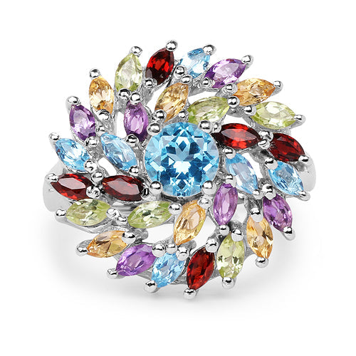 Bids.com 3.70 Carat Genuine Multi Stone .925 Sterling Silver Ring Rings