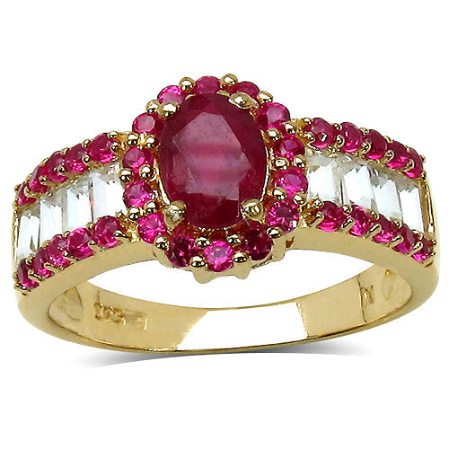 Bids.com 2.89 Carat Glass Filled Ruby, Created Ruby and White Topaz .925 Sterling Silver Ring Rings