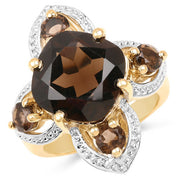 Bids.com 14K Yellow Gold Plated 5.92 Carat Genuine Smoky Quartz .925 Sterling Silver Ring Rings