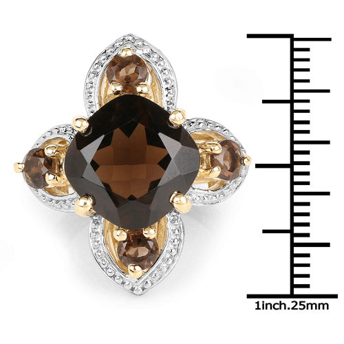 Bids.com 14K Yellow Gold Plated 5.92 Carat Genuine Smoky Quartz .925 Sterling Silver Ring Rings
