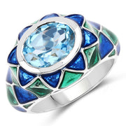 Bids.com 3.25 Carat Genuine Swiss Blue Topaz .925 Sterling Silver Ring Rings