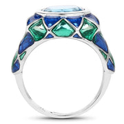 Bids.com 3.25 Carat Genuine Swiss Blue Topaz .925 Sterling Silver Ring Rings