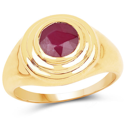 Bids.com 14K Yellow Gold Plated 1.65 Carat Genuine Glass Filled Ruby .925 Sterling Silver Ring Rings