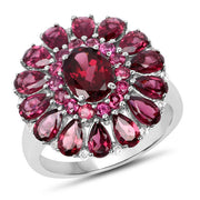 Bids.com 6.19 Carat Genuine Rhodolite and White Topaz .925 Sterling Silver Ring Rings