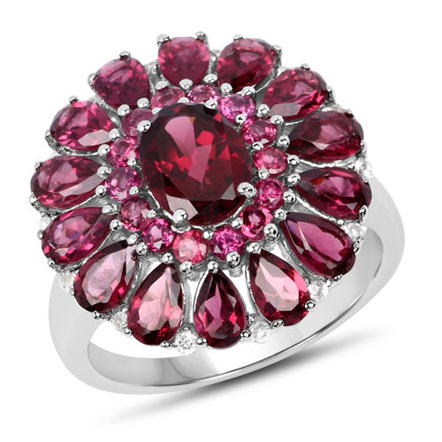 Bids.com 6.19 Carat Genuine Rhodolite and White Topaz .925 Sterling Silver Ring Rings
