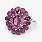 Bids.com 6.19 Carat Genuine Rhodolite and White Topaz .925 Sterling Silver Ring Rings