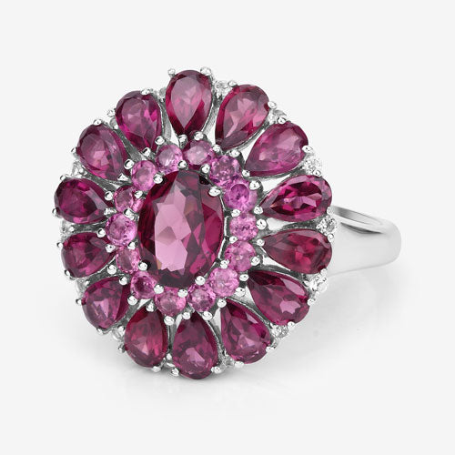 Bids.com 6.19 Carat Genuine Rhodolite and White Topaz .925 Sterling Silver Ring Rings