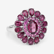 Bids.com 6.19 Carat Genuine Rhodolite and White Topaz .925 Sterling Silver Ring Rings