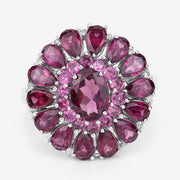 Bids.com 6.19 Carat Genuine Rhodolite and White Topaz .925 Sterling Silver Ring Rings