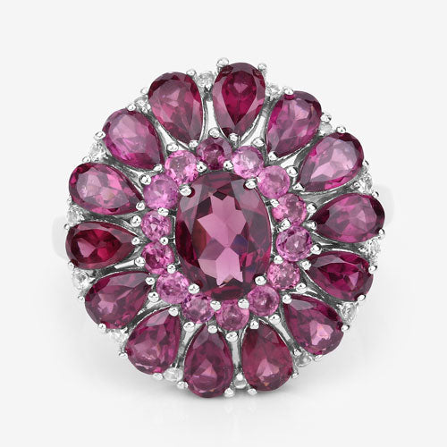 Bids.com 6.19 Carat Genuine Rhodolite and White Topaz .925 Sterling Silver Ring Rings