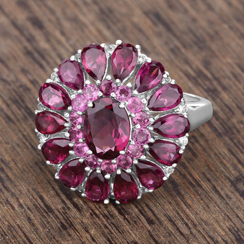 Bids.com 6.19 Carat Genuine Rhodolite and White Topaz .925 Sterling Silver Ring Rings