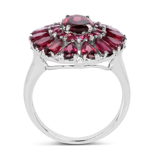 Bids.com 6.19 Carat Genuine Rhodolite and White Topaz .925 Sterling Silver Ring Rings