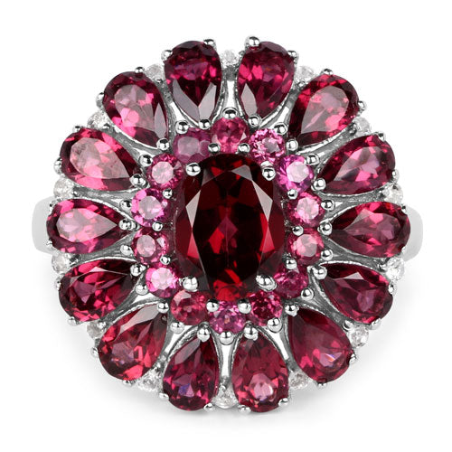 Bids.com 6.19 Carat Genuine Rhodolite and White Topaz .925 Sterling Silver Ring Rings