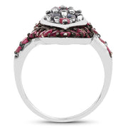 Bids.com 1.77 Carat Genuine Blue Sapphire and Ruby .925 Sterling Silver Ring Rings