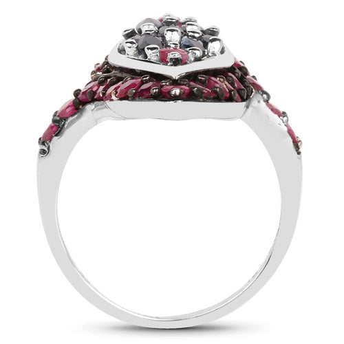 Bids.com 1.77 Carat Genuine Blue Sapphire and Ruby .925 Sterling Silver Ring Rings