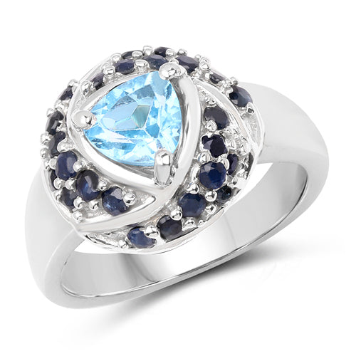 Bids.com 1.61 Carat Genuine Swiss Blue Topaz & Blue Sapphire .925 Sterling Silver Ring Rings