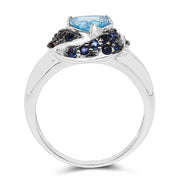Bids.com 1.61 Carat Genuine Swiss Blue Topaz & Blue Sapphire .925 Sterling Silver Ring Rings