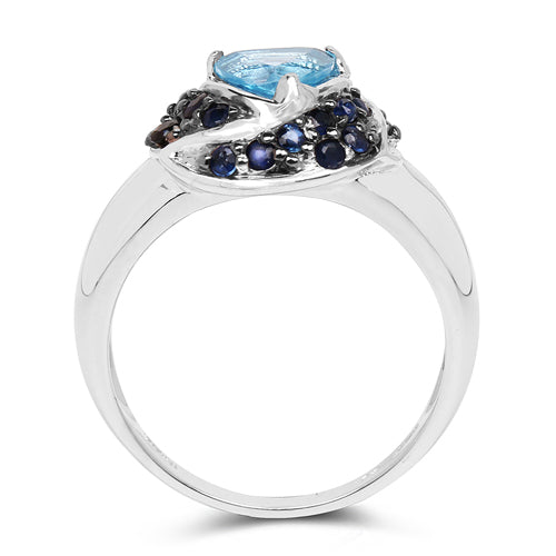 Bids.com 1.61 Carat Genuine Swiss Blue Topaz & Blue Sapphire .925 Sterling Silver Ring Rings