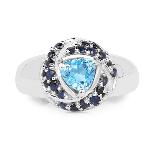 Bids.com 1.61 Carat Genuine Swiss Blue Topaz & Blue Sapphire .925 Sterling Silver Ring Rings