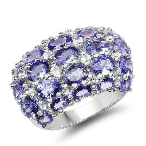Bids.com 7.29 Carat Genuine Tanzanite and White Topaz .925 Sterling Silver Ring Rings