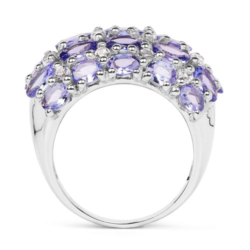 Bids.com 7.29 Carat Genuine Tanzanite and White Topaz .925 Sterling Silver Ring Rings