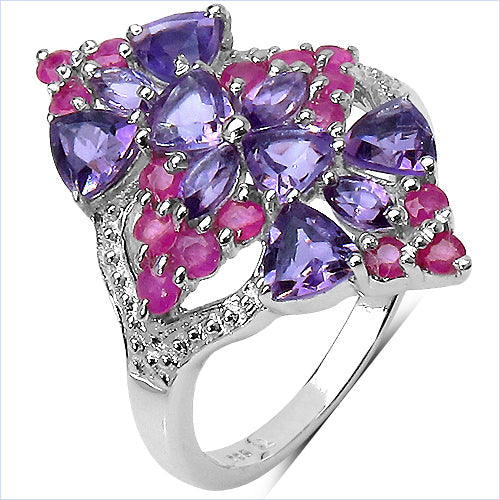 Bids.com 2.58 Carat Genuine Amethyst & Ruby .925 Sterling Silver Ring Rings