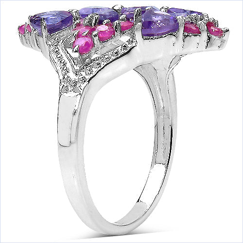 Bids.com 2.58 Carat Genuine Amethyst & Ruby .925 Sterling Silver Ring Rings