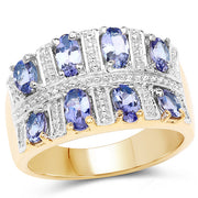Bids.com 14K Yellow Gold Plated 1.68 Carat Genuine Tanzanite .925 Sterling Silver Ring Rings
