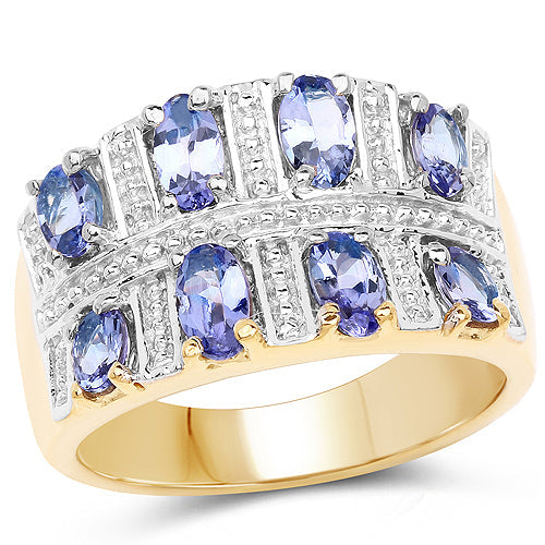 Bids.com 14K Yellow Gold Plated 1.68 Carat Genuine Tanzanite .925 Sterling Silver Ring Rings