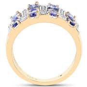 Bids.com 14K Yellow Gold Plated 1.68 Carat Genuine Tanzanite .925 Sterling Silver Ring Rings
