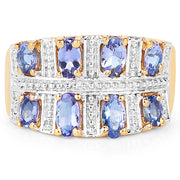 Bids.com 14K Yellow Gold Plated 1.68 Carat Genuine Tanzanite .925 Sterling Silver Ring Rings