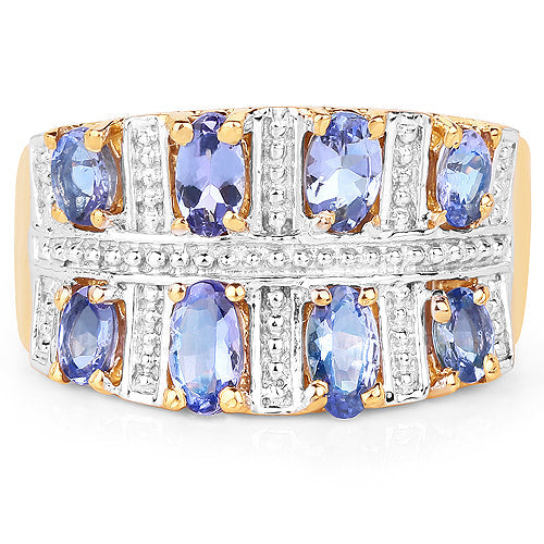 Bids.com 14K Yellow Gold Plated 1.68 Carat Genuine Tanzanite .925 Sterling Silver Ring Rings