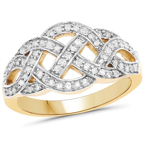 Bids.com 14K Yellow Gold Plated 0.26 Carat Genuine White Diamond .925 Sterling Silver Ring Rings