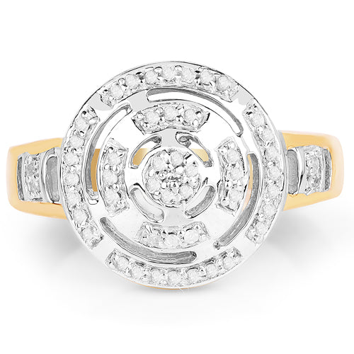 Bids.com 14K Yellow Gold Plated 0.21 Carat Genuine White Diamond .925 Sterling Silver Ring Rings