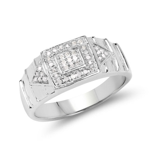 Bids.com 14K White Gold Plated 0.21 Carat Genuine White Diamond .925 Sterling Silver Ring Rings