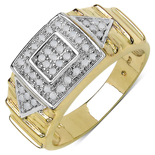 Bids.com 14K Yellow Gold Plated 0.21 Carat Genuine White Diamond .925 Sterling Silver Ring Rings