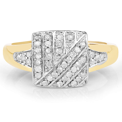 Bids.com 14K Yellow Gold Plated 0.23 Carat Genuine White Diamond .925 Sterling Silver Ring Rings