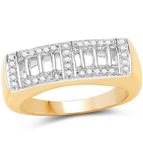 Bids.com 14K Yellow Gold Plated 0.19 Carat Genuine White Diamond .925 Sterling Silver Ring Rings